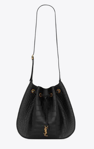 SAINT LAUREN PARIS VII LARGE FLAT HOBO BAG IN CROCODILE-EMBOSSED LEATHER 697941 black