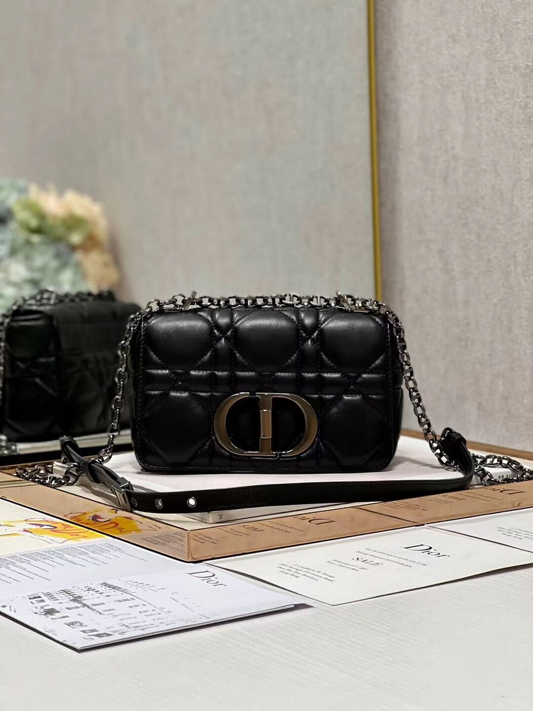 SMALL DIOR CARO BAG Supple Cannage Calfskin M9241U black&black