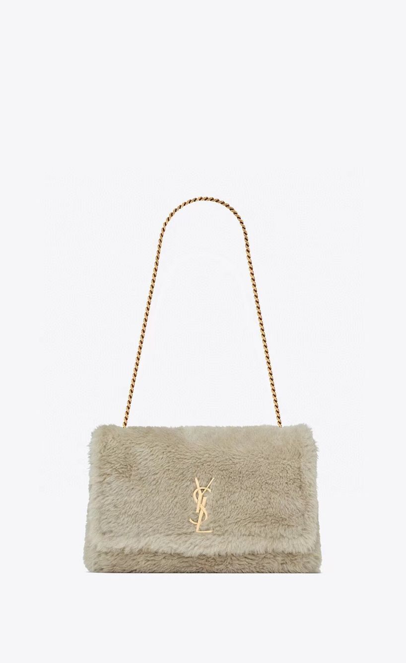 SAINT LAUREN KATE MEDIUM CHAIN BAG IN GRAIN DE POUDRE EMBOSSED rabbit s hair Y755384 gray