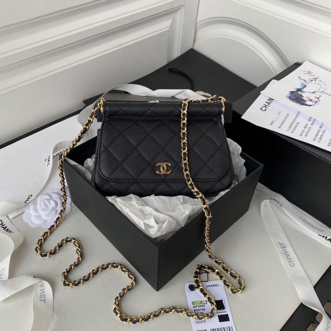 Chanel Original Caviar Leather Mini Clutch with Chain Bag AP3008 Black