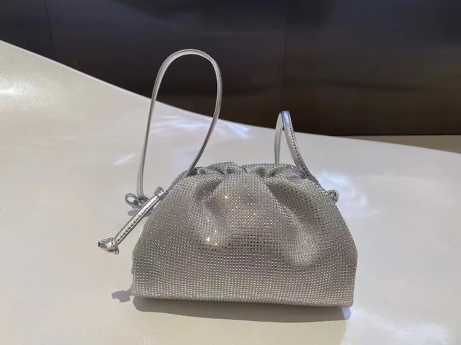 Bottega Veneta Mini crystals clutch with strap 585852 silver