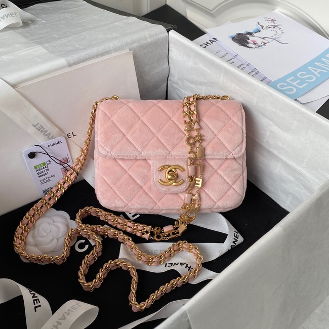 Chanel 22 FLAP BAG Velvet & Gold-Tone Metal AS3442 pink