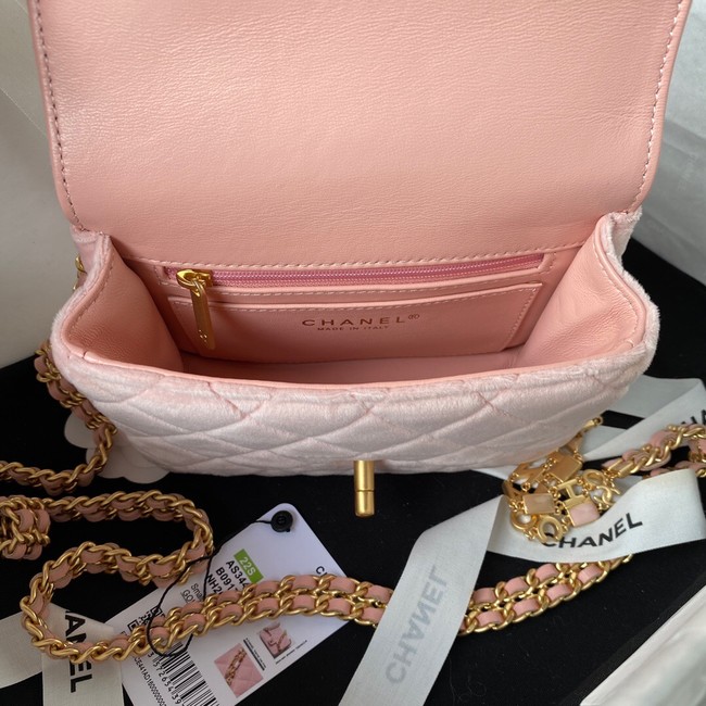 Chanel 22 FLAP BAG Velvet & Gold-Tone Metal AS3442 pink