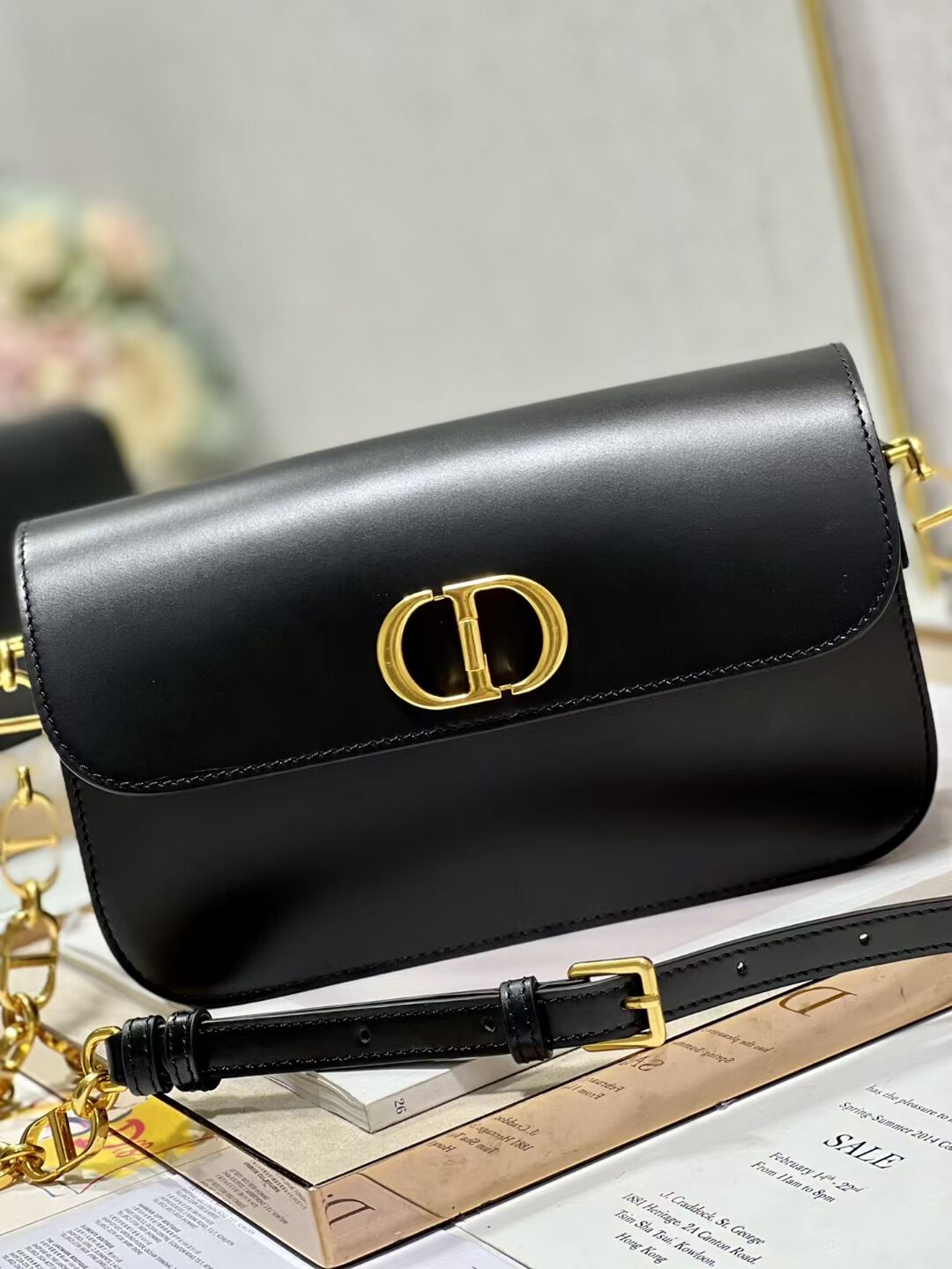 Dior 30 MONTAIGNE AVENUE BAG Dusty Box Calfskin M9260 BLACK