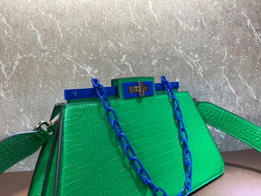 Fendi Peekaboo Cut Medium Alligator pattern bag 8BN340 GREEN