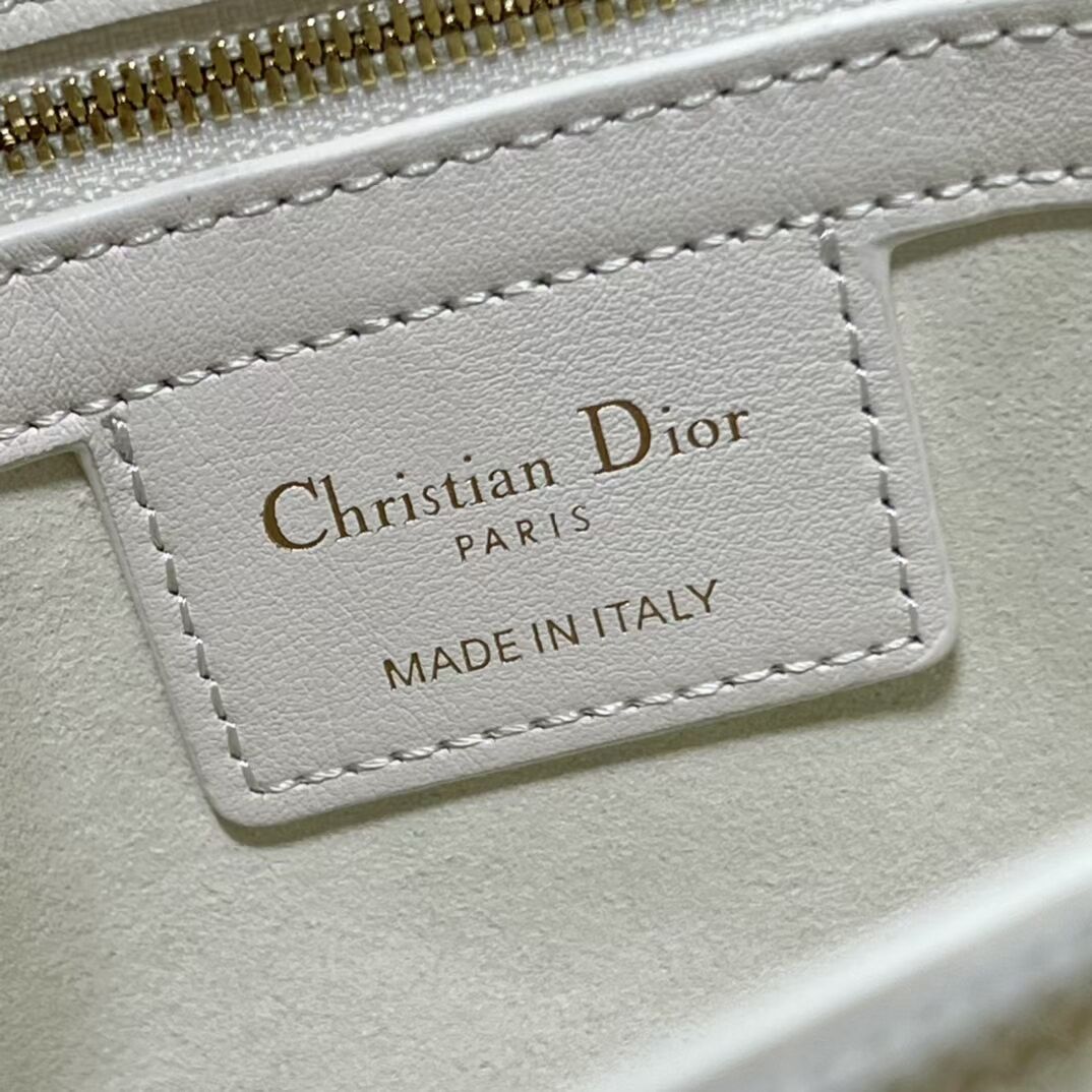 LADY DIOR TOP HANDLE MEDIUM BAG Latte Cannage Lambskin C9227 WHITE&GOLD