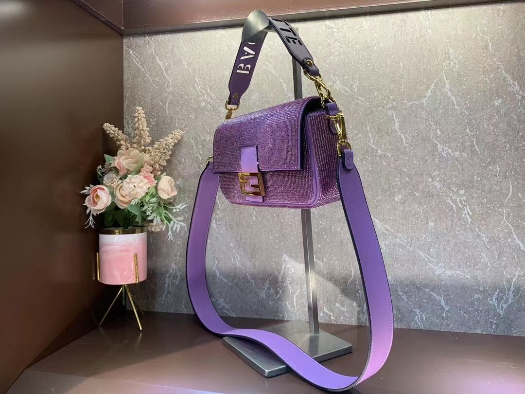 Fendi Baguette crystals and leather bag F0961 purple