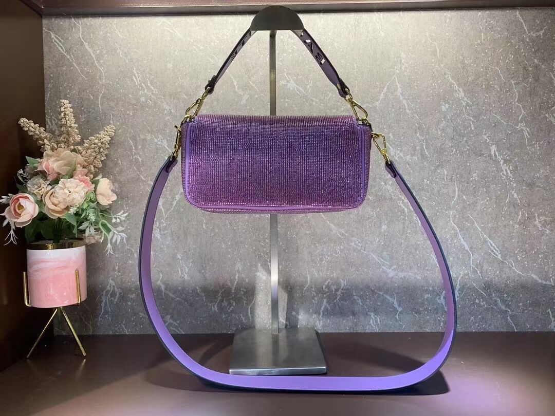 Fendi Baguette crystals and leather bag F0961 purple