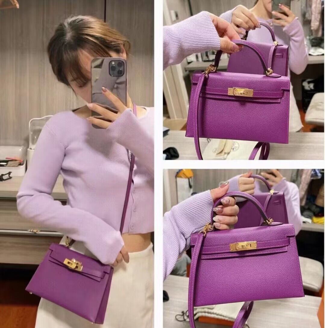 Hermes Original Epsom Leather KEL2278 Purple&gold-Tone 