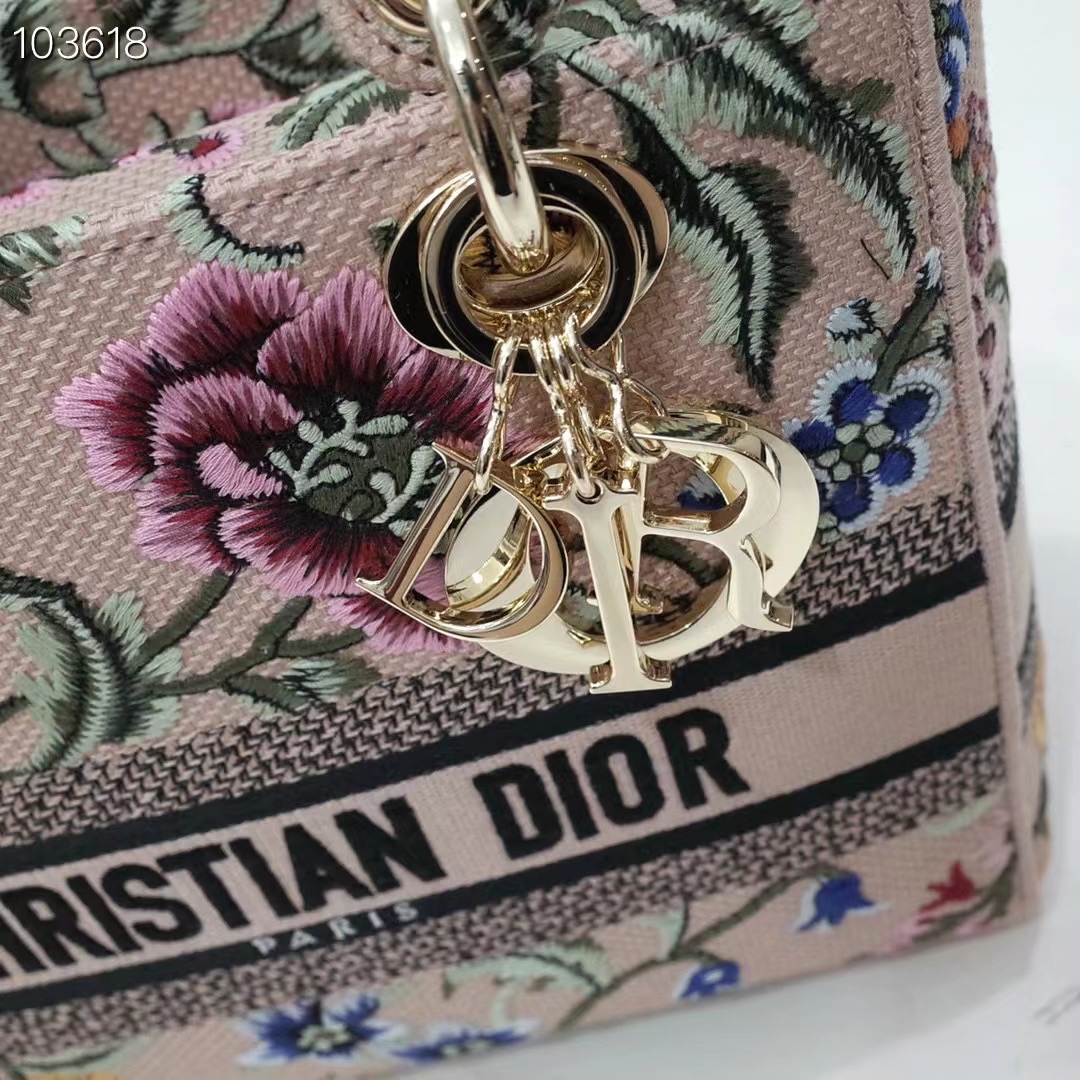 MEDIUM LADY D-LITE BAG Natural Multicolor Raffia Embroidered with Dior Petites Fleurs M0565OE