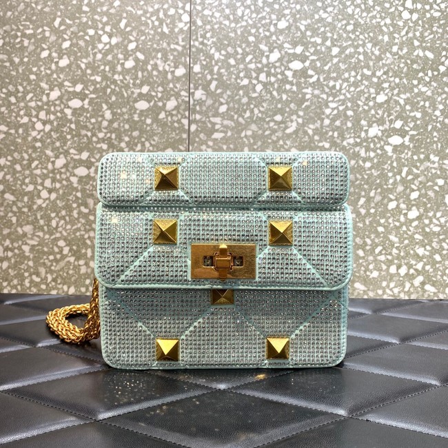 VALENTINO GARAVANI small Roman Stud soft sheep leather chain shoulder bag 2288 light blue