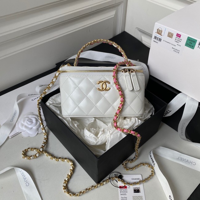 Chanel CLUTCH WITH CHAIN Lambskin & Gold Metal AP3243 WHITE