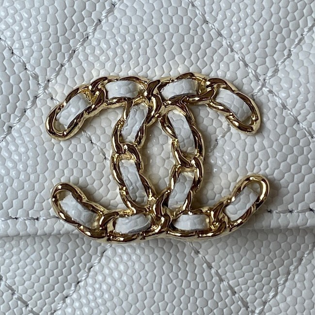 Chanel MINI FLAP BAG CLUTCH WITH CHAIN Gold-Tone Metal AP3238 white