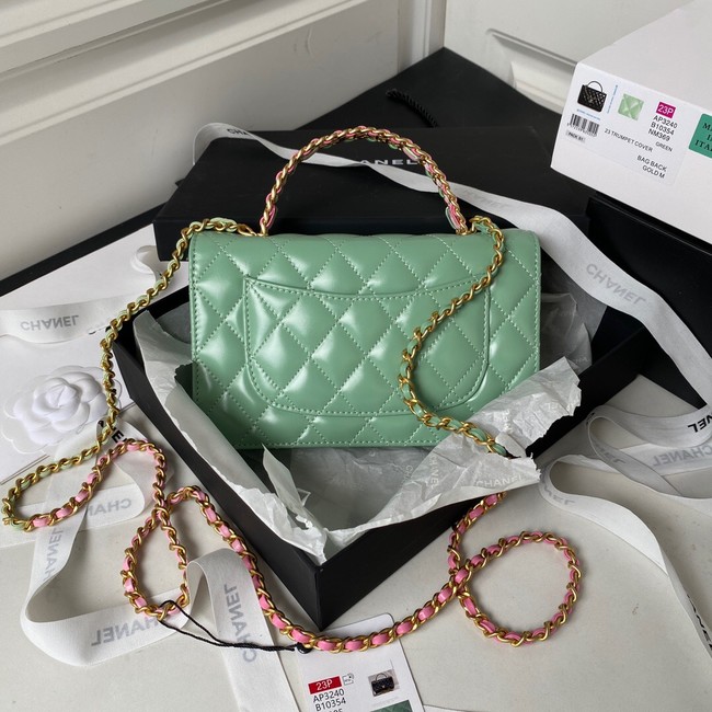 Chanel MINI FLAP BAG CLUTCH WITH CHAIN Gold-Tone Metal AP3240 GREEN