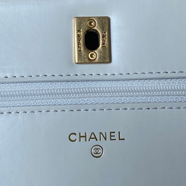 Chanel MINI FLAP BAG CLUTCH WITH CHAIN Gold-Tone Metal AP3240 WHITE