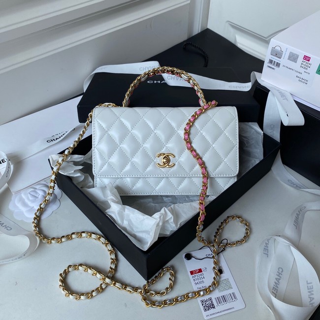 Chanel MINI FLAP BAG CLUTCH WITH CHAIN Gold-Tone Metal AP3240 WHITE