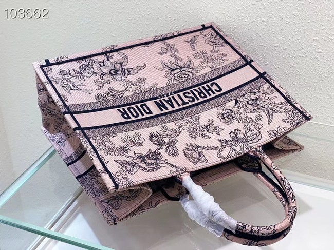 LARGE DIOR BOOK TOTE Powder Pink Dior Jardin Botanique Embroidery M1286ZEA