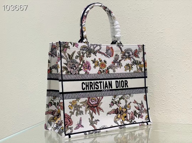 LARGE DIOR BOOK TOTE White Multicolor Dior Jardin Botanique Embroidery M1286ZEA