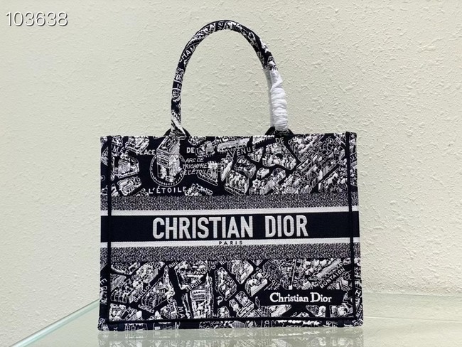 MEDIUM DIOR BOOK TOTE Black and White Plan de Paris Embroidery M1296ZOM