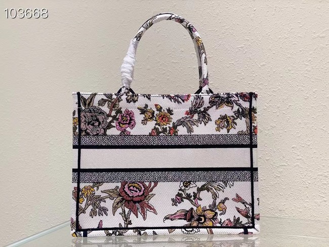 MEDIUM DIOR BOOK TOTE White Multicolor Dior Jardin Botanique Embroidery M1296ZRZ