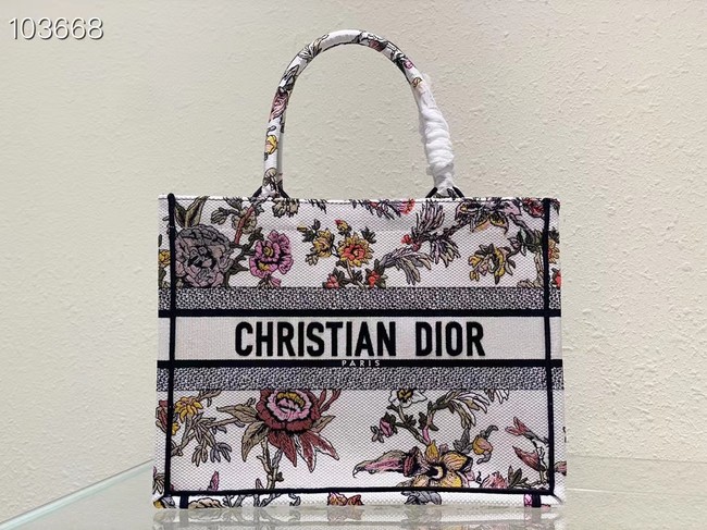 MEDIUM DIOR BOOK TOTE White Multicolor Dior Jardin Botanique Embroidery M1296ZRZ