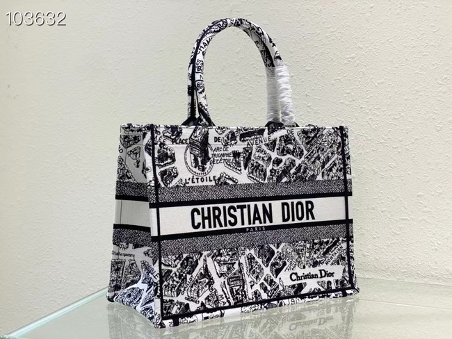 MEDIUM DIOR BOOK TOTE White and Black Plan de Paris Embroidery M1296ZOM