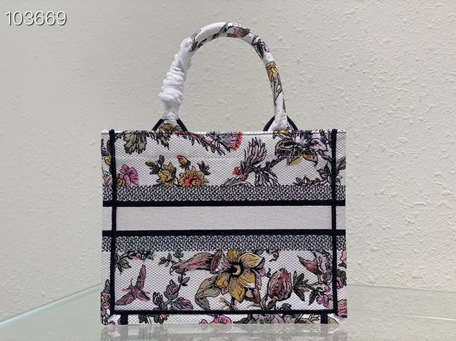 SMALL DIOR BOOK TOTE M1265ZC White Multicolor Dior Jardin Botanique Embroidery M1265ZC