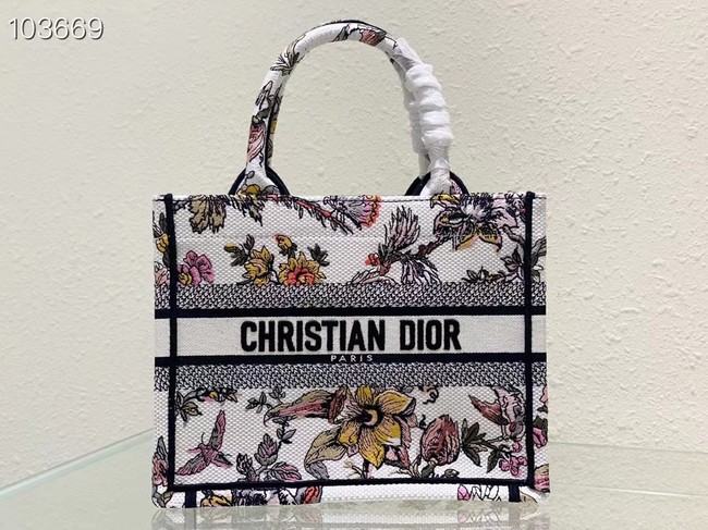 SMALL DIOR BOOK TOTE M1265ZC White Multicolor Dior Jardin Botanique Embroidery M1265ZC