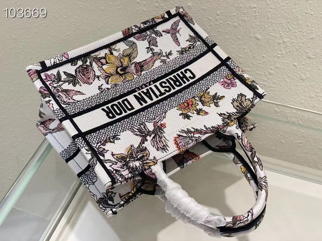 SMALL DIOR BOOK TOTE M1265ZC White Multicolor Dior Jardin Botanique Embroidery M1265ZC