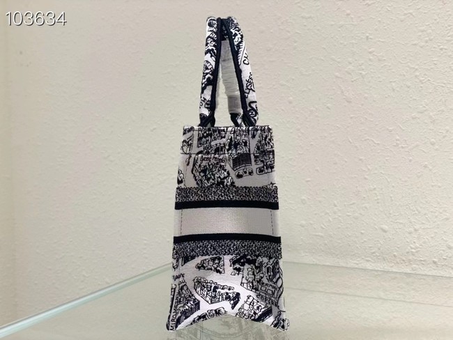 SMALL DIOR BOOK TOTE White and Black Plan de Paris Embroidery M1265ZC