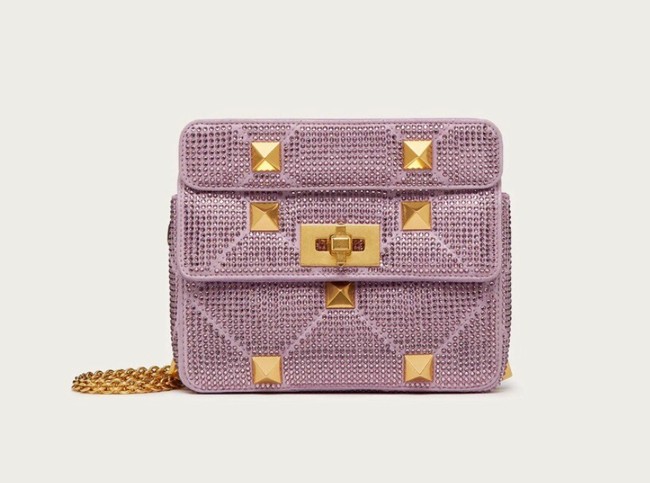 VALENTINO GARAVANI small Roman Stud soft sheep leather chain shoulder bag 2288 Lavender