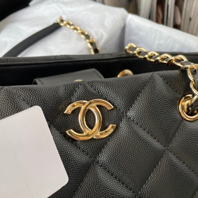 Chanel Grained Shiny Calfskin & Gold-Tone Metal Shoulder Bag YO1864 black