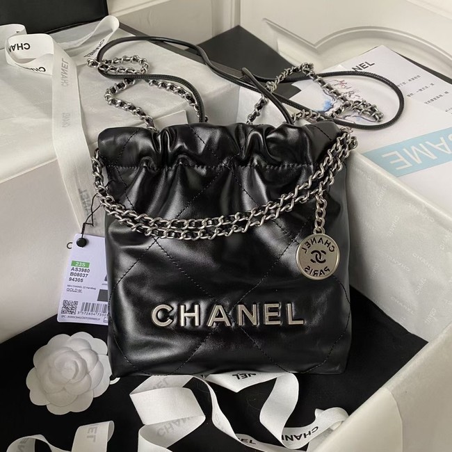 CHANEL 22 MINI HANDBAG Shiny Calfskin & Silver-Tone Metal AS3980 black