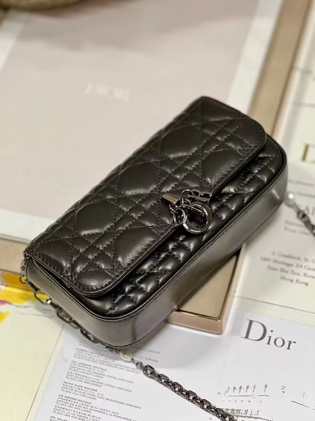 LADY DIOR PHONE POUCH Aesthetic Cannage Lambskin S0977O black