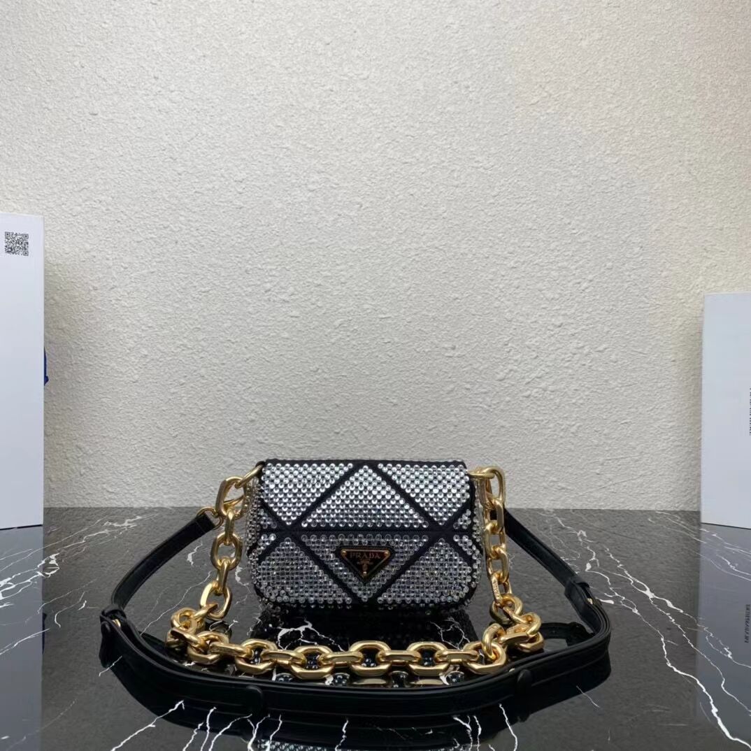 Prada Crystal-studded satin pouch 1HD339 black