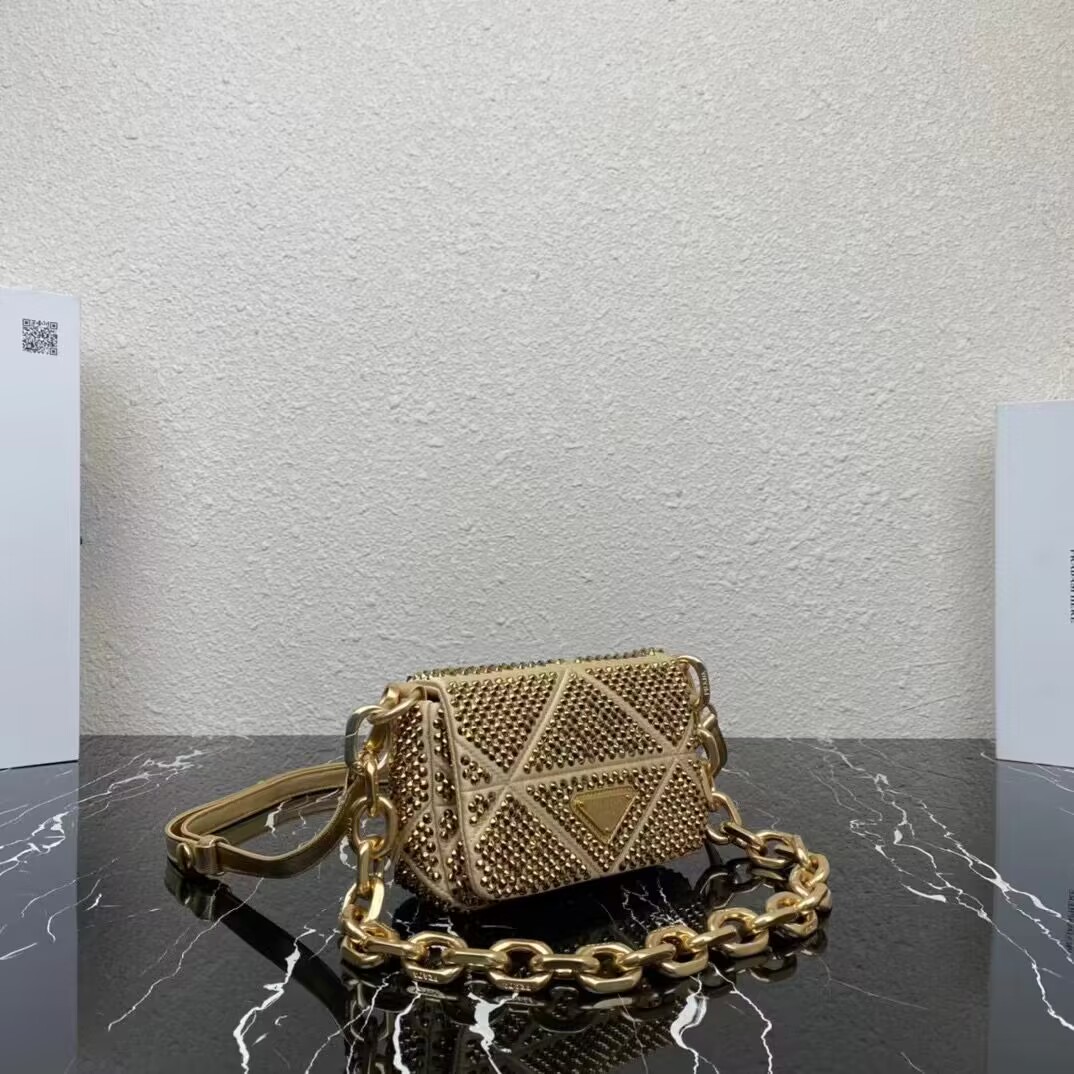 Prada Crystal-studded satin pouch 1HD339 gold