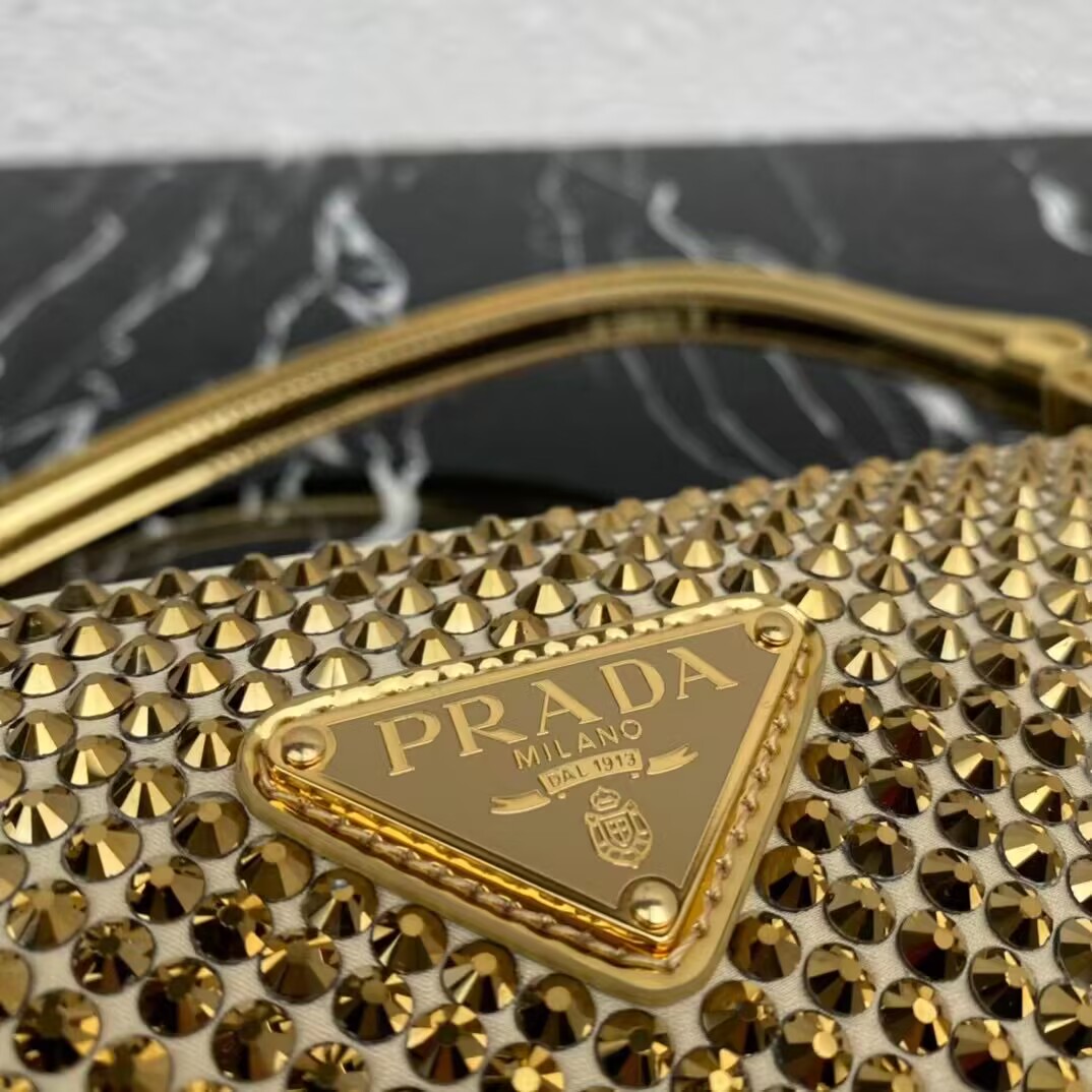 Prada Crystal-studded satin pouch 1NQ044 gold