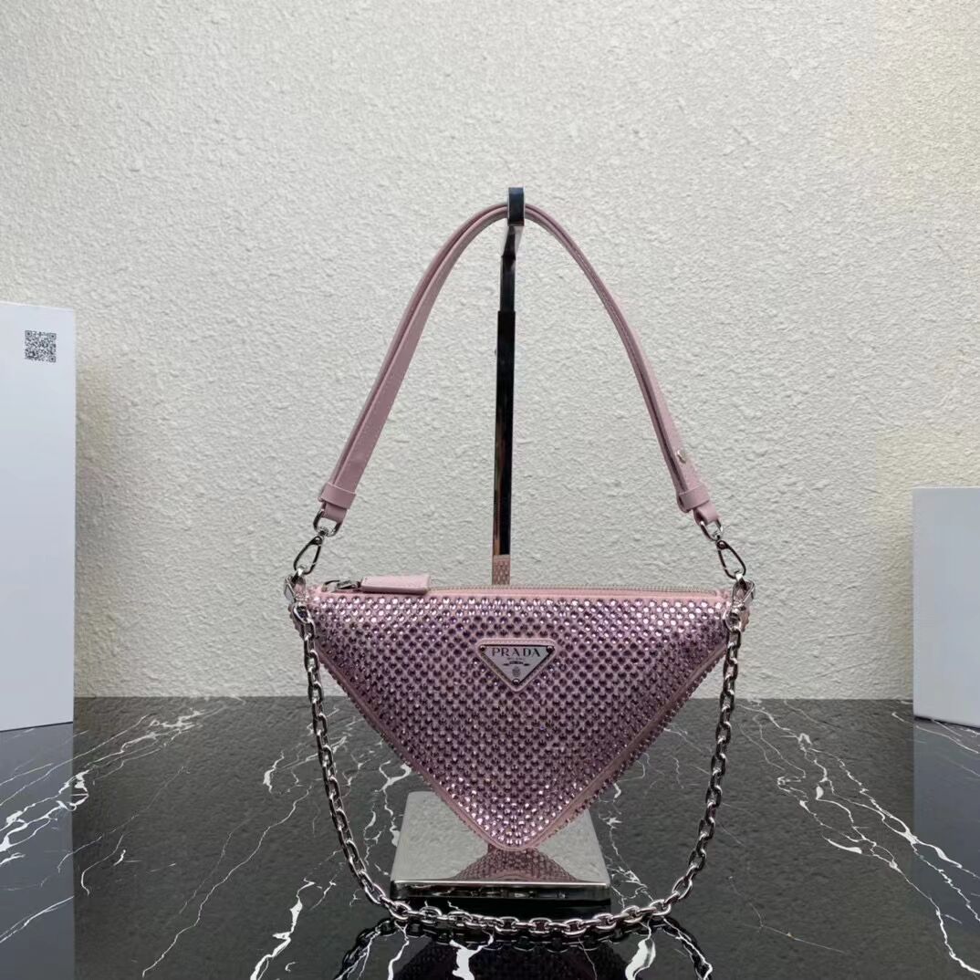 Prada Crystal-studded satin pouch 1NQ044 pink