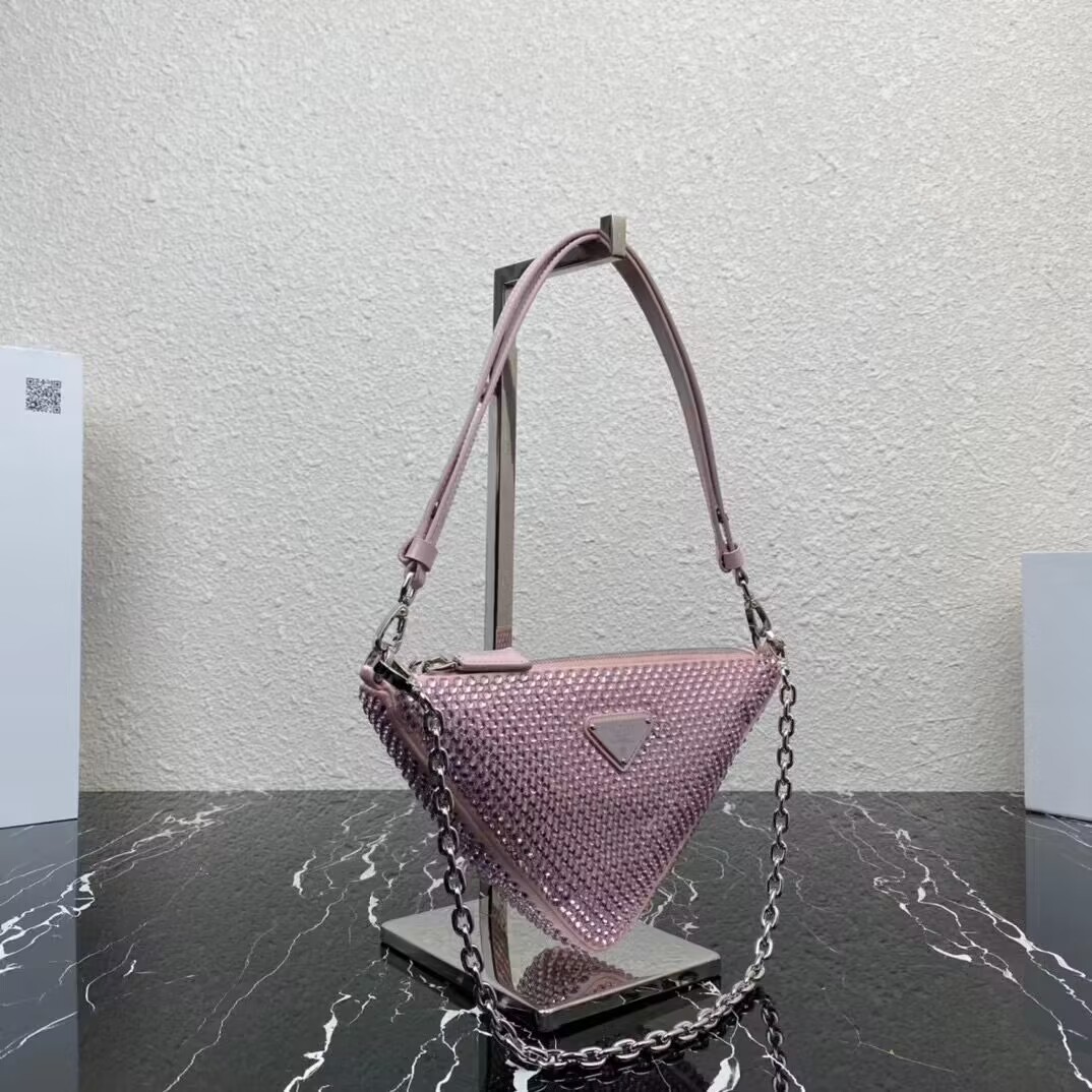 Prada Crystal-studded satin pouch 1NQ044 pink