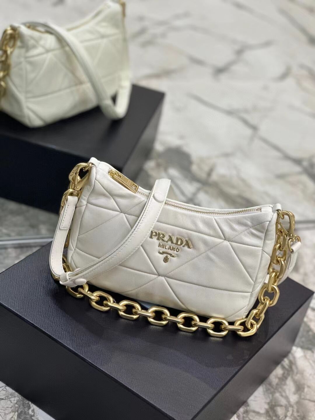 Prada leather shoulder bag 1BH117 white