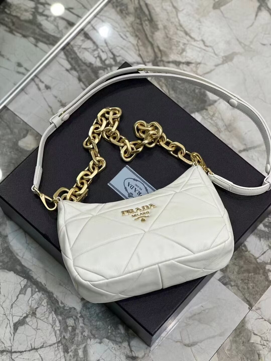 Prada leather shoulder bag 1BH117 white