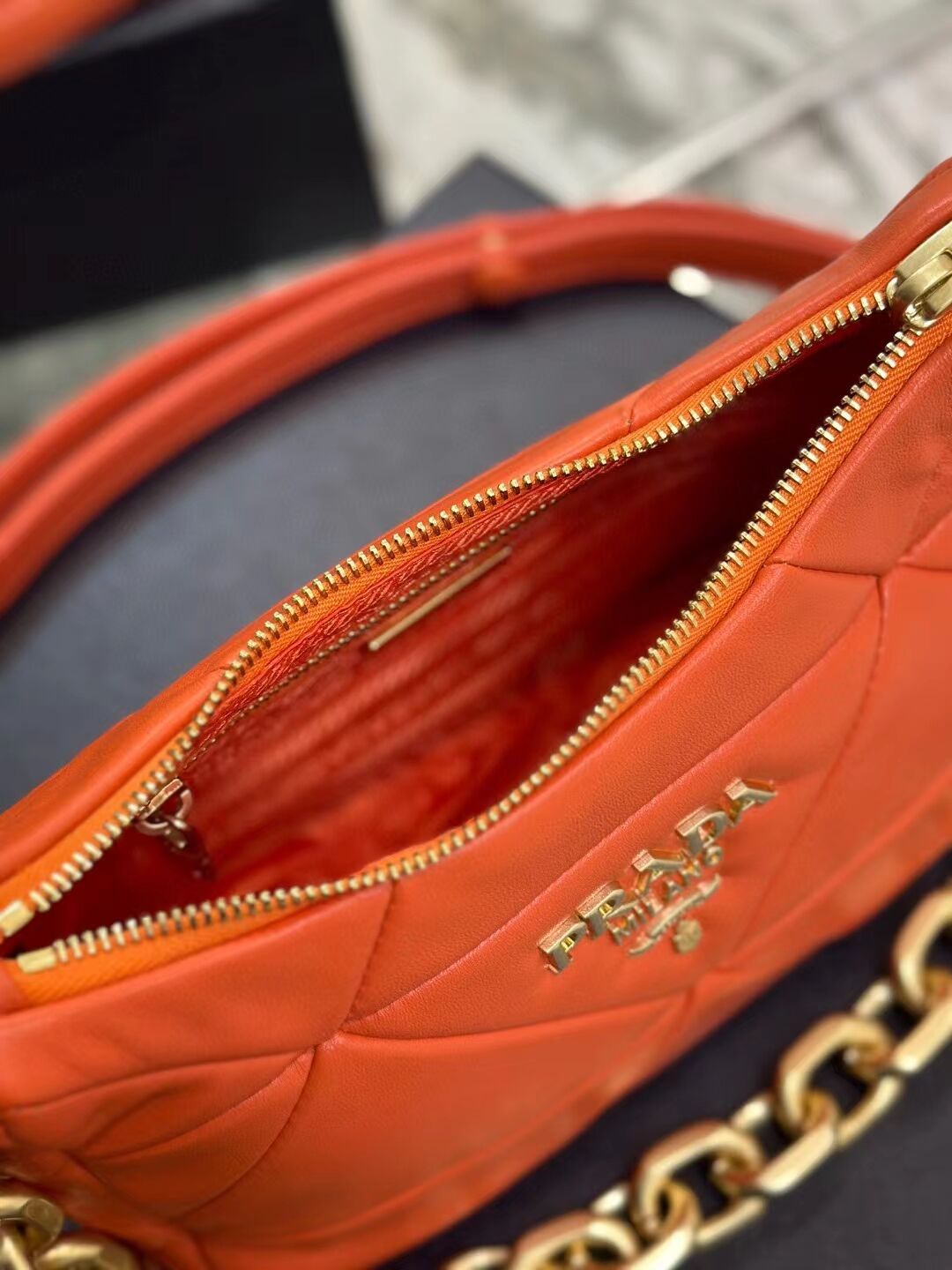 Prada leather shoulder bag 1BH117 orange