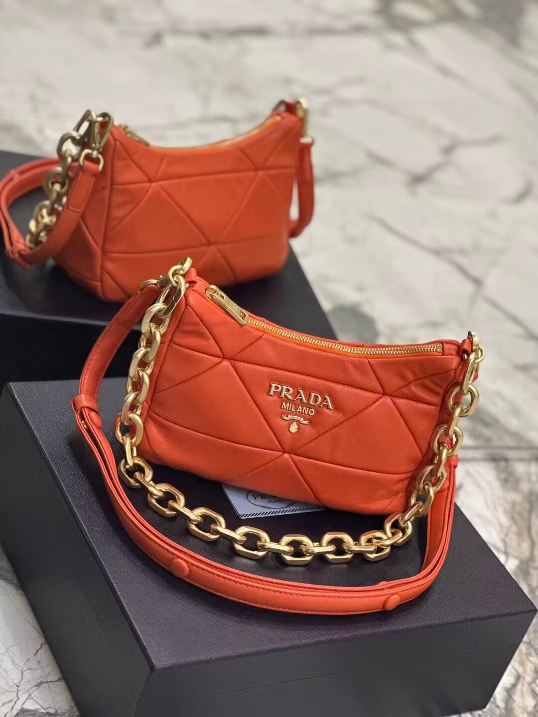 Prada leather shoulder bag 1BH117 orange