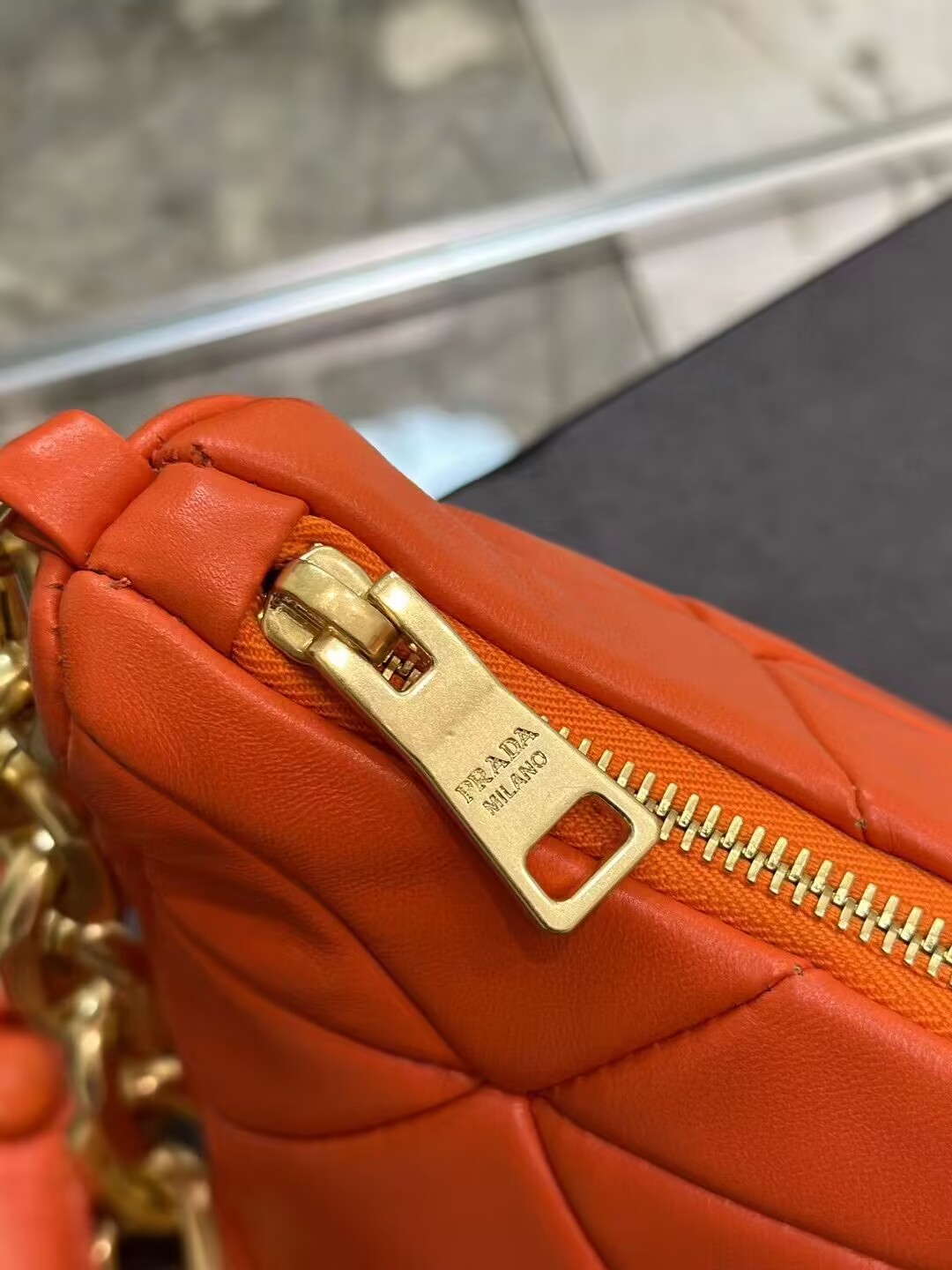 Prada leather shoulder bag 1BH117 orange