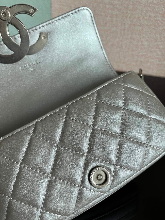 Chanel MINI FLAP BAG Lambskin & silver-Tone Metal AS3207 silver