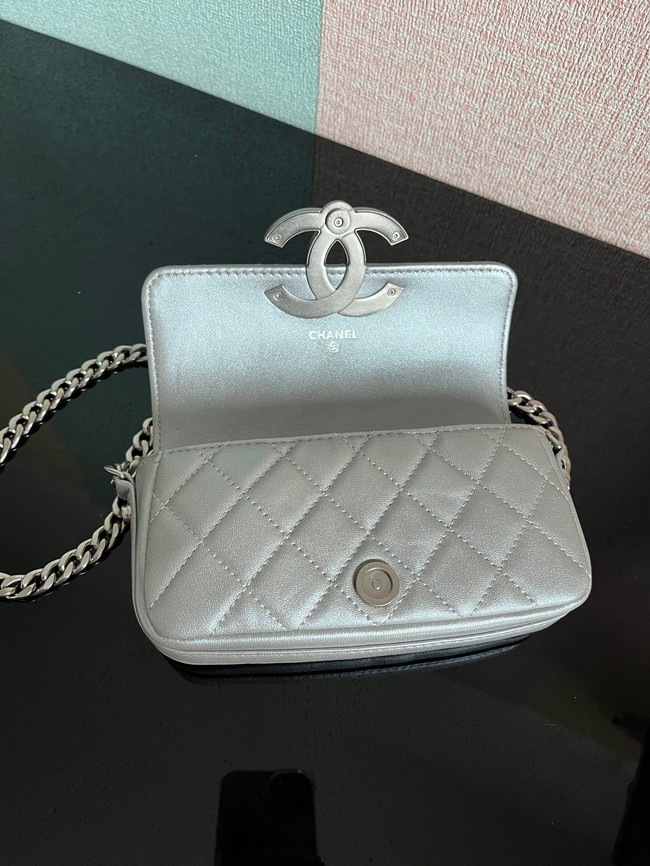 Chanel MINI FLAP BAG Lambskin & silver-Tone Metal AS3207 silver