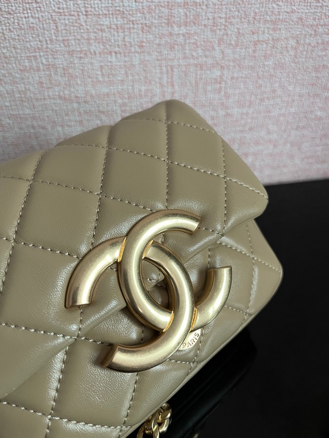 Chanel MINI FLAP BAG Lambskin & Gold-Tone Metal AS3854 khaki