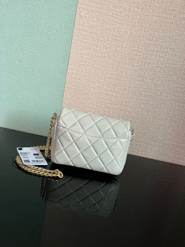 Chanel MINI FLAP BAG Lambskin & Gold-Tone Metal AS3854 white