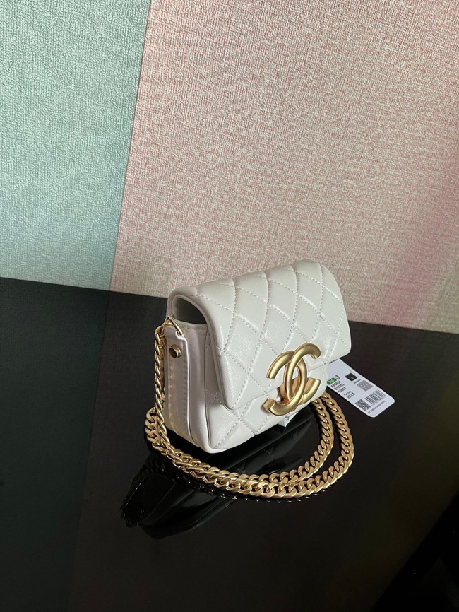 Chanel MINI FLAP BAG Lambskin & Gold-Tone Metal AS3854 white