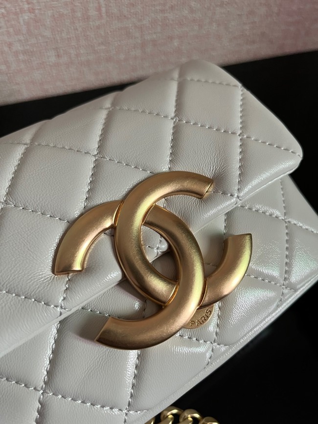 Chanel MINI FLAP BAG Lambskin & Gold-Tone Metal AS3854 white